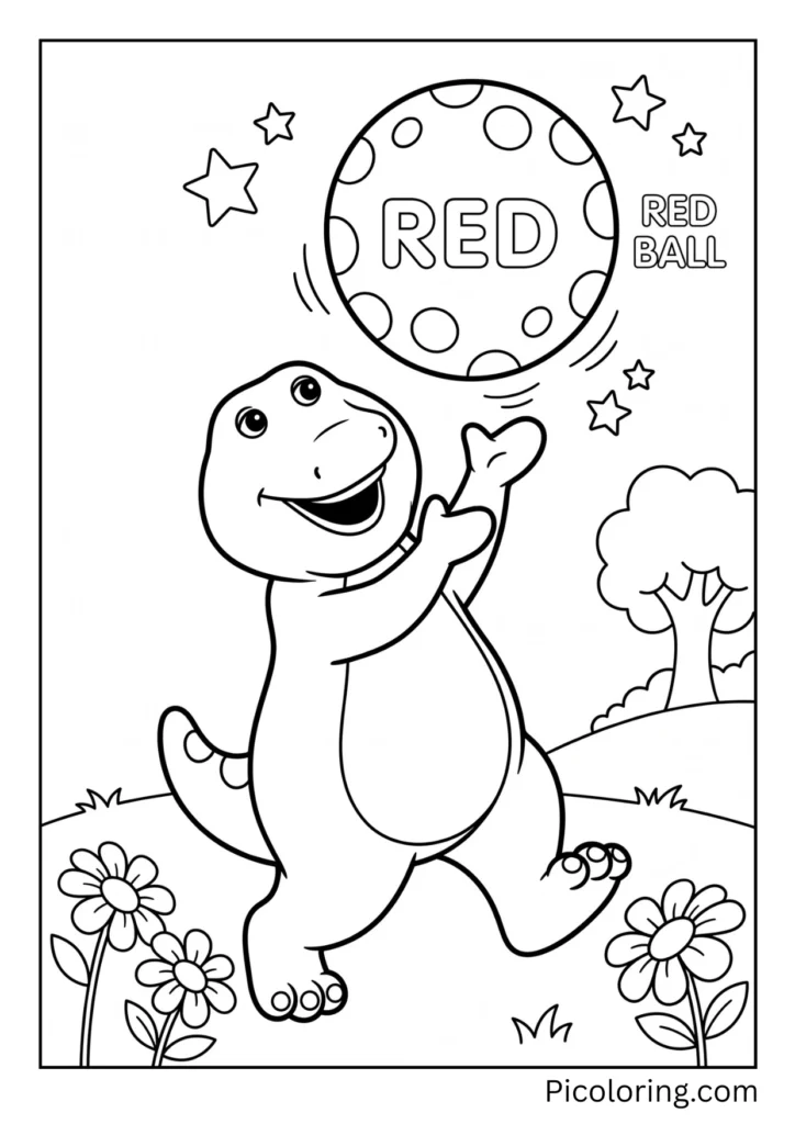 Barney is tossing a big red ball in the air Barney is tossing a big red ball in the air