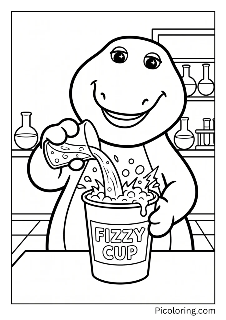 Barney mixes two liquids that bubble and fizz in a cup Barney mixes two liquids that bubble and fizz in a cup