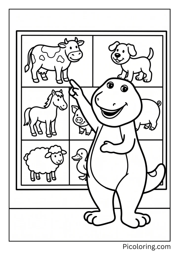 Barney points to pictures of different animals on a big chart Barney points to pictures of different animals on a big chart