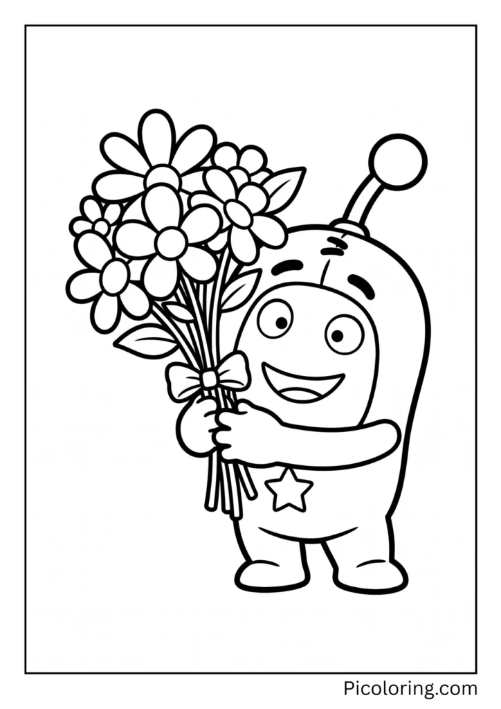 Bubbles holds a bunch of flowers Bubbles holds a bunch of flowers