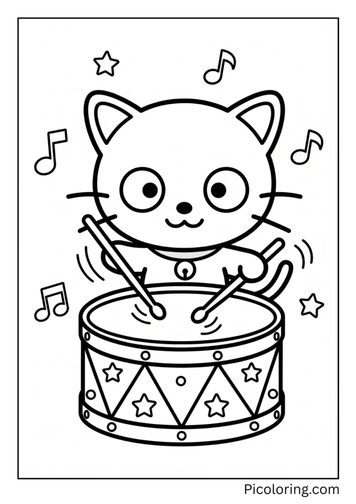 Chococat beats a drum with sticks