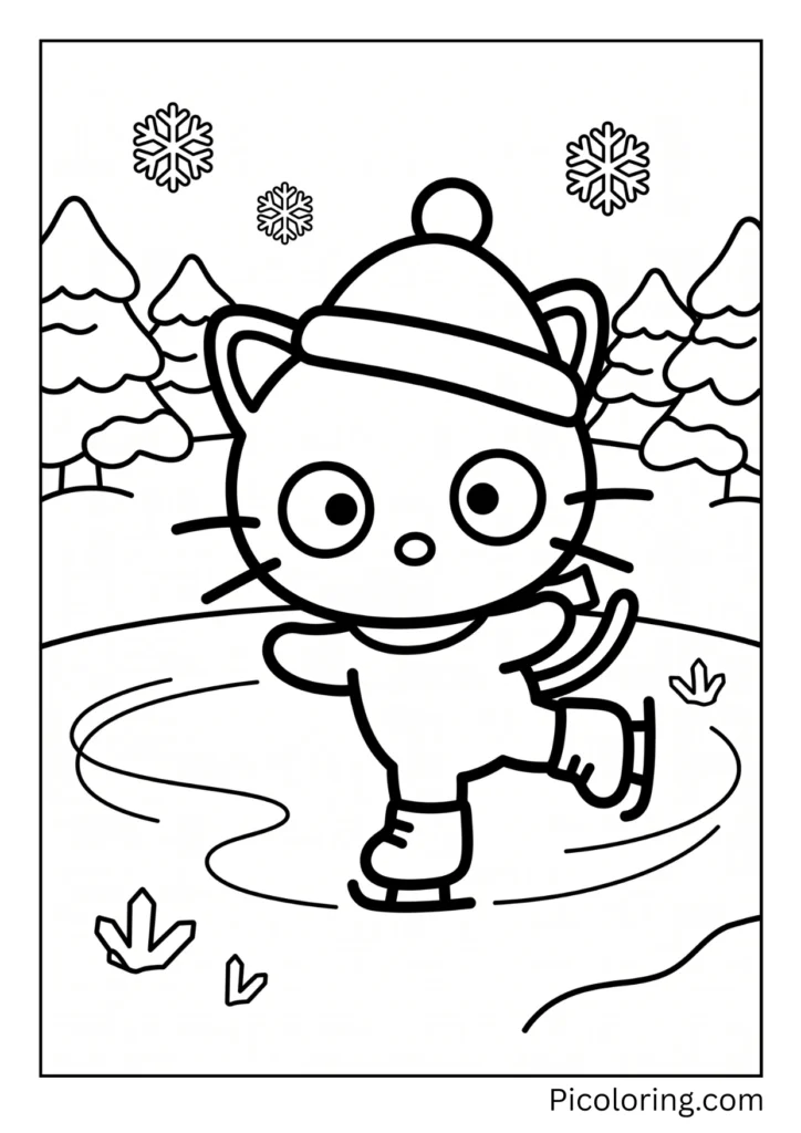Chococat glides on ice skates