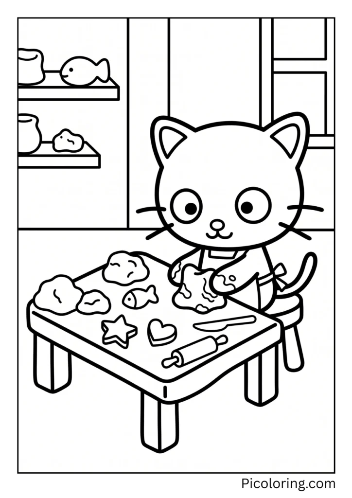 Chococat molds clay into shapes