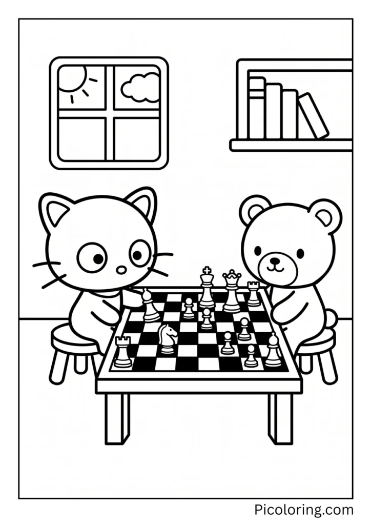 Chococat plays chess with a friend