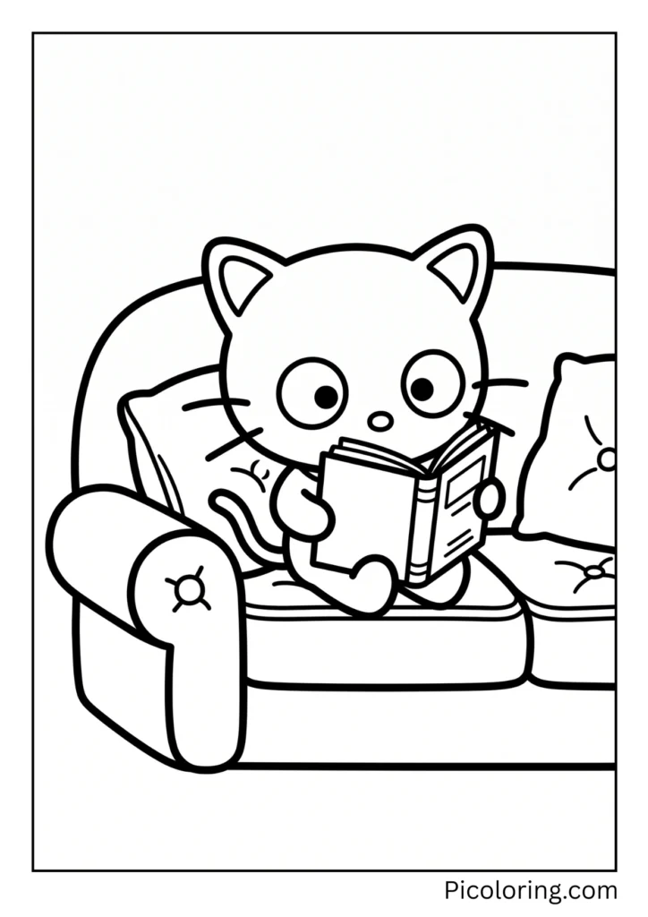 Chococat reads a book on the couch