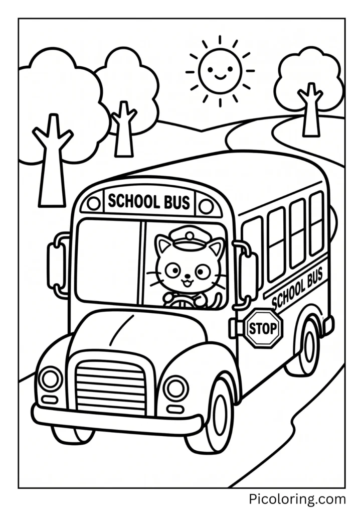 Chococat rides the yellow school bus