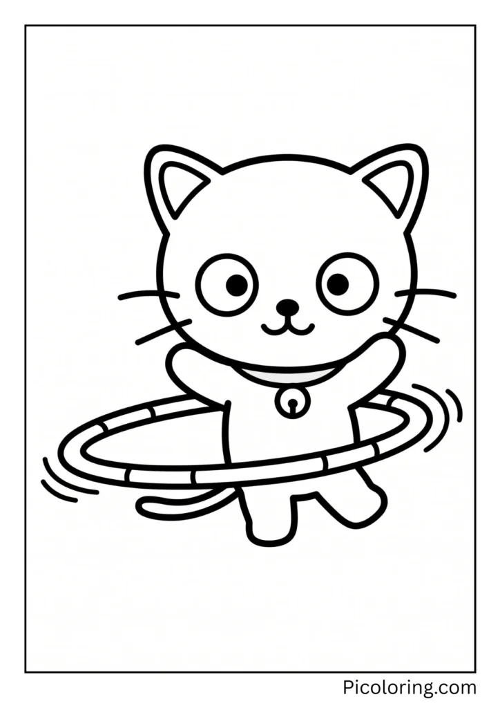 Chococat spins a hula hoop around his waist