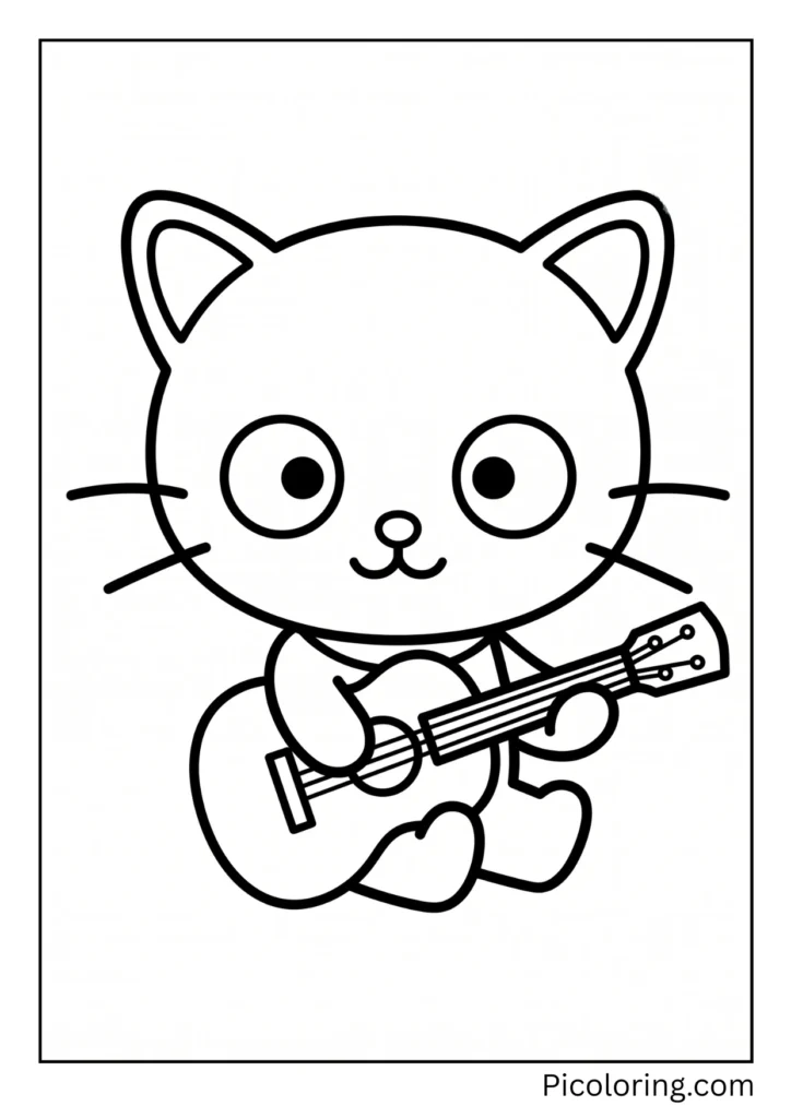 Chococat strums a guitar happily