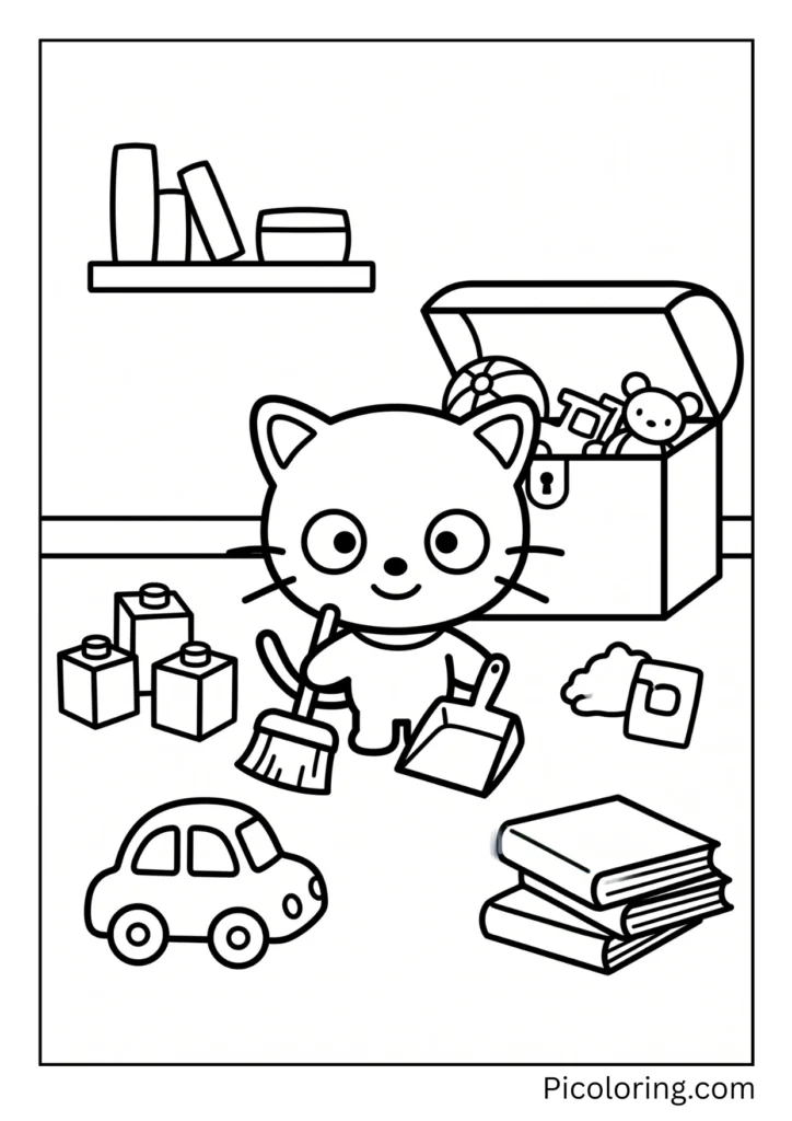 Chococat tidies up his messy room
