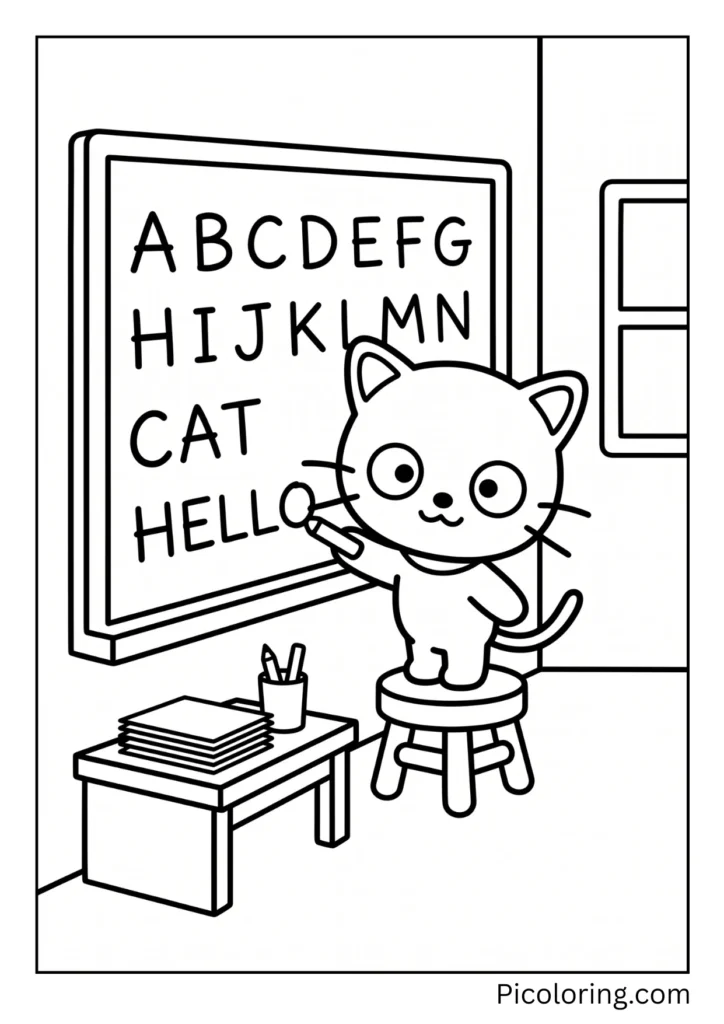 Chococat writes letters on the chalkboard