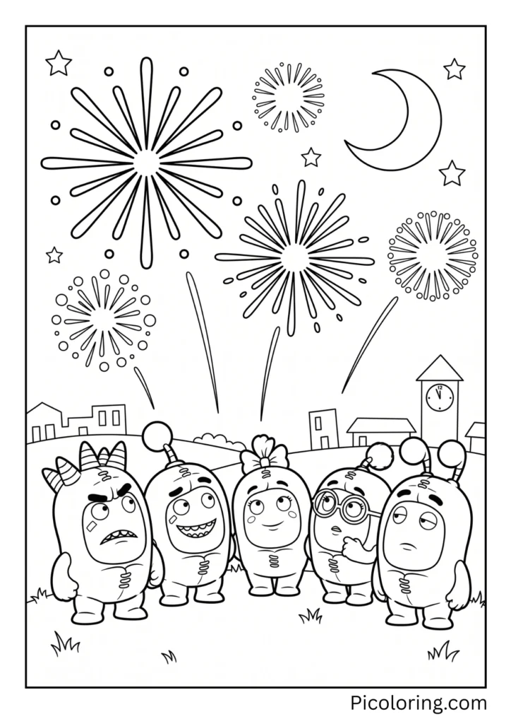 Oddbods Celebrating New Year watch fireworks at midnight. Oddbods Celebrating New Year watch fireworks at midnight.