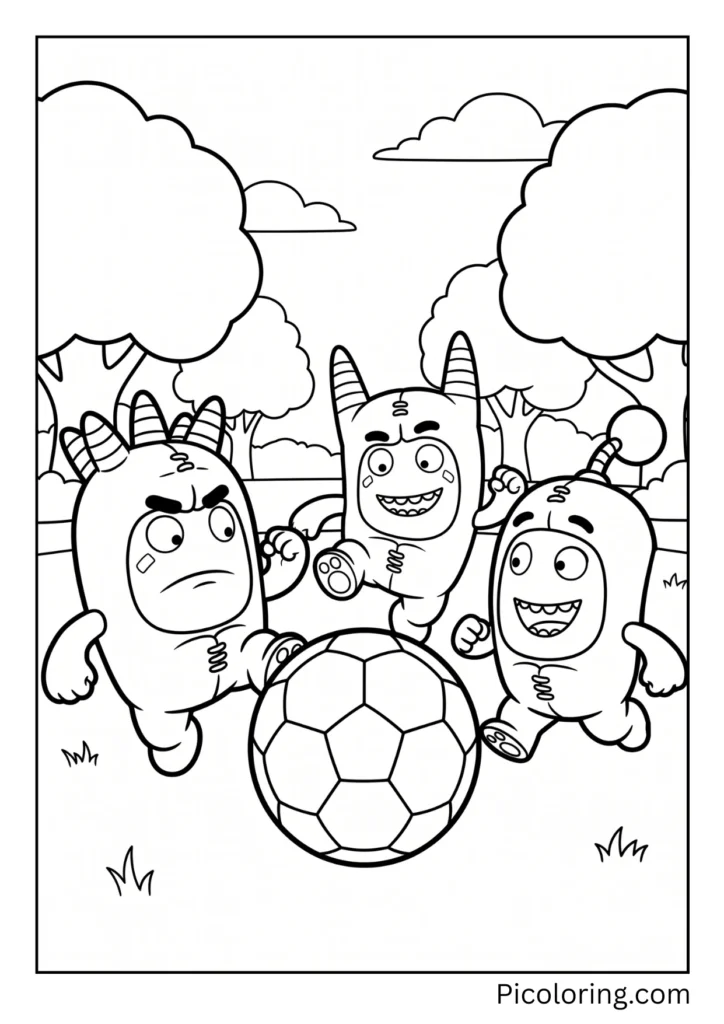 Oddbods Playing Soccer kick a ball together Oddbods Playing Soccer kick a ball together