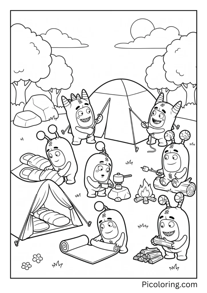 Oddbods The team sets up a campsite Oddbods The team sets up a campsite