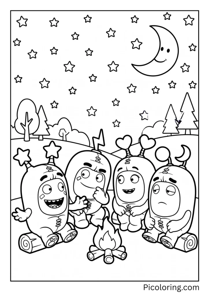 Oddbods share stories at night Oddbods share stories at night