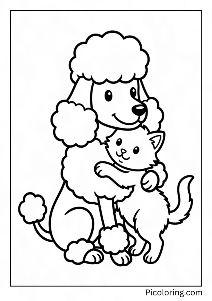 A poodle and its best friend a kitten sharing a big warm hug