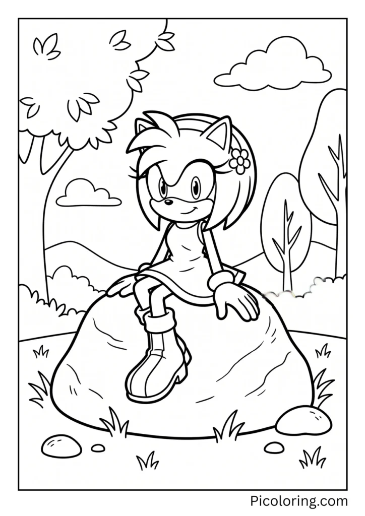 Amy Rose Sitting on a Rock A calm scene of Amy relaxing outdoors