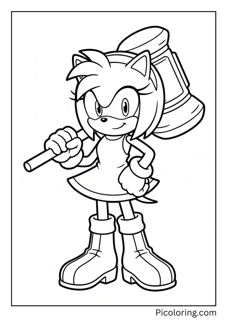 Amy Rose in relaxed pose with her hammer resting on her shoulder
