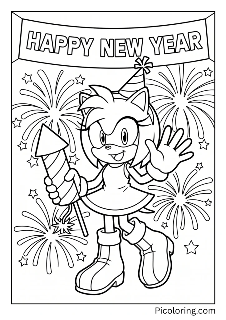 Amy Rose with Fireworks Celebrating the New Year