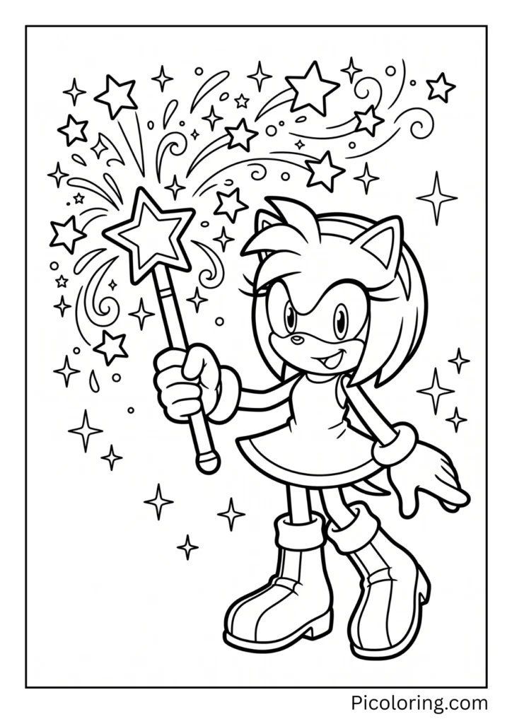 Amy Rose with a Magic Wand Casting a colorful spell