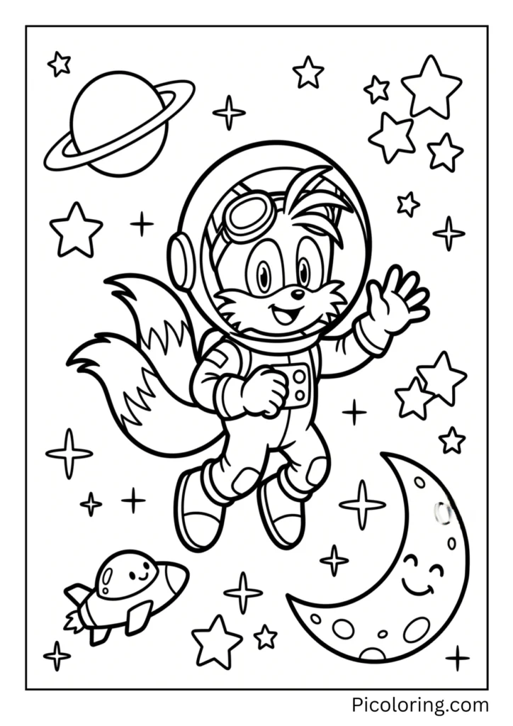 Tails as an astronaut floating in outer space