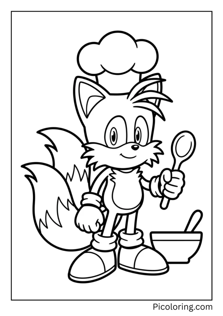Tails in a chef hat holding a cooking spoon