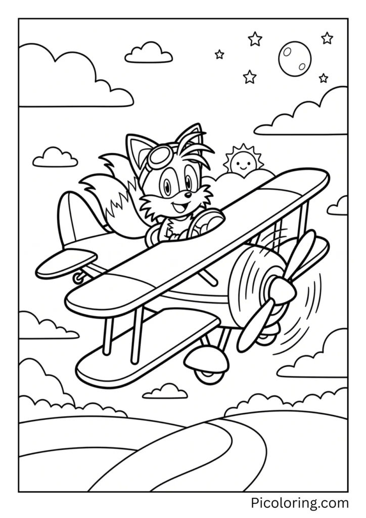Tails piloting his red Tornado plane