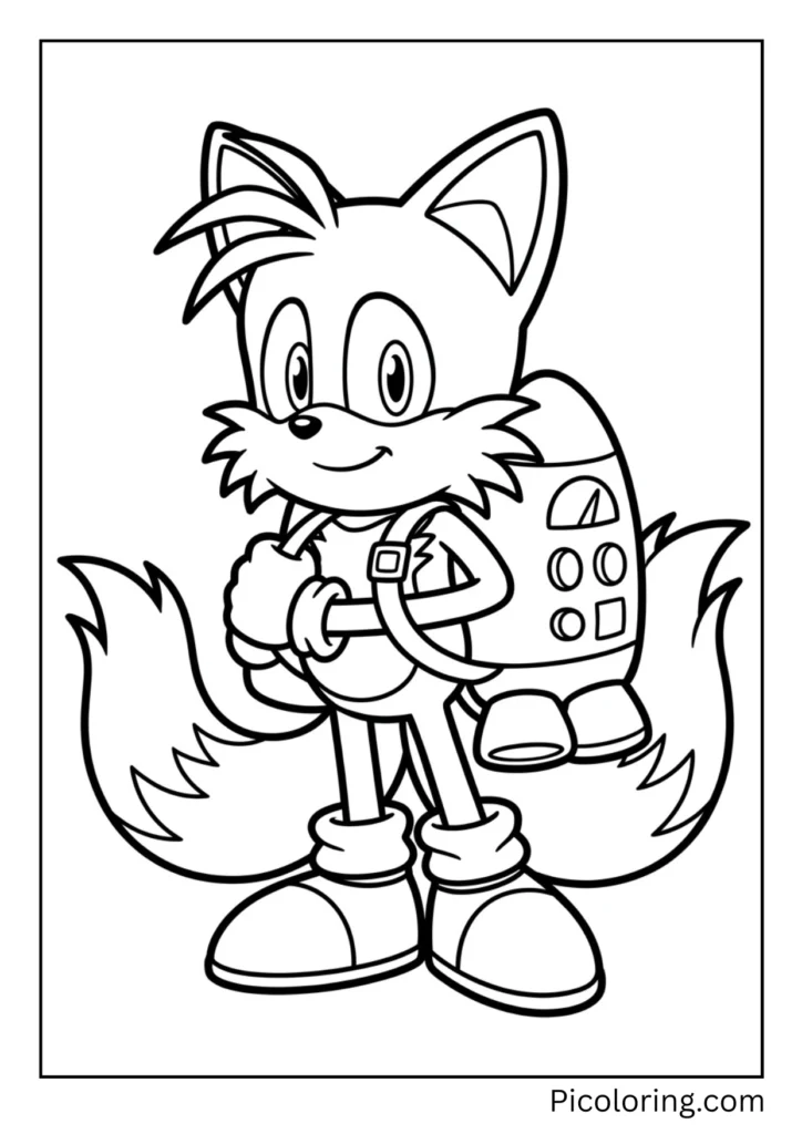 Tails with a jetpack strapped on his back