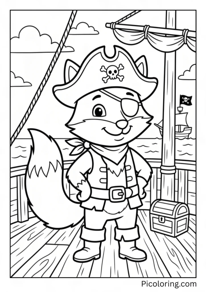 A brave fox wearing a pirate hat and eyepatch