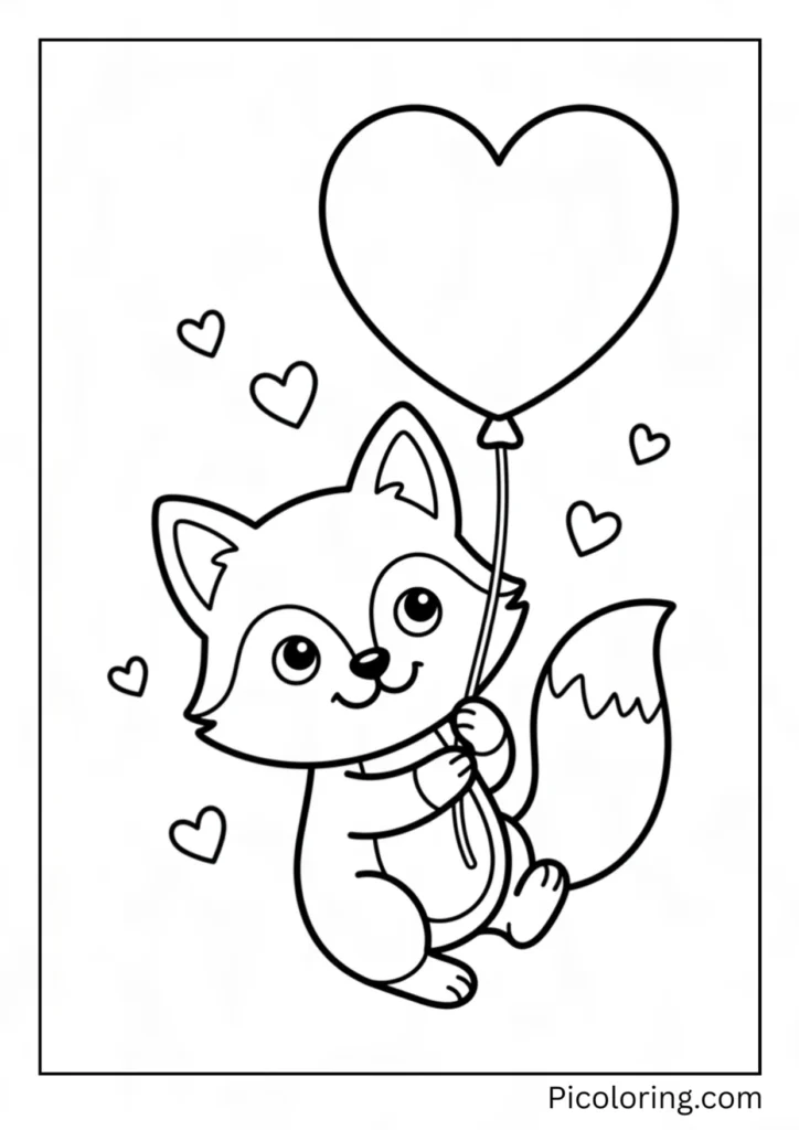 A loving fox holding a big heart shaped balloon on a sweet Valentines Day