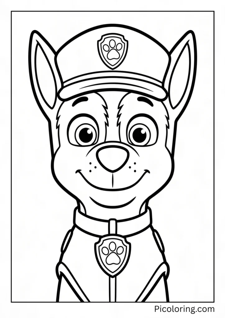 Chase smiling portrait facing forward with his police cap and shiny badge