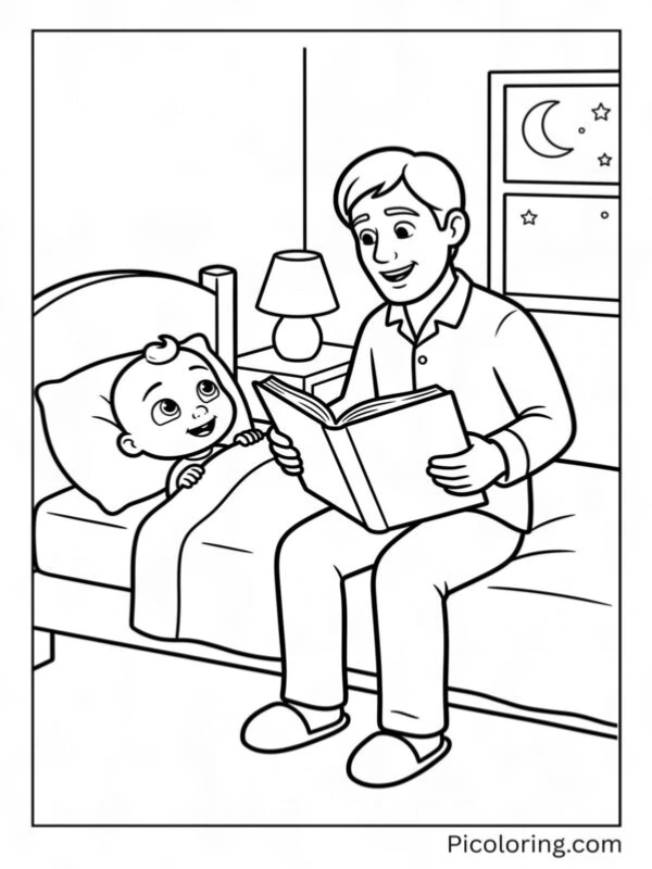 Dad reading a bedtime story to JJ at night