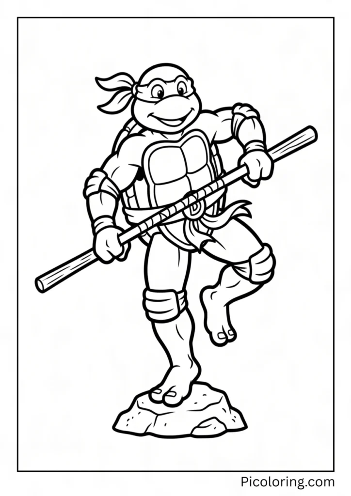 Donatello balancing carefully on one leg