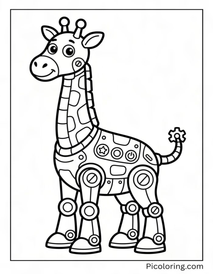Giraffe robot with buttons and a metal tail