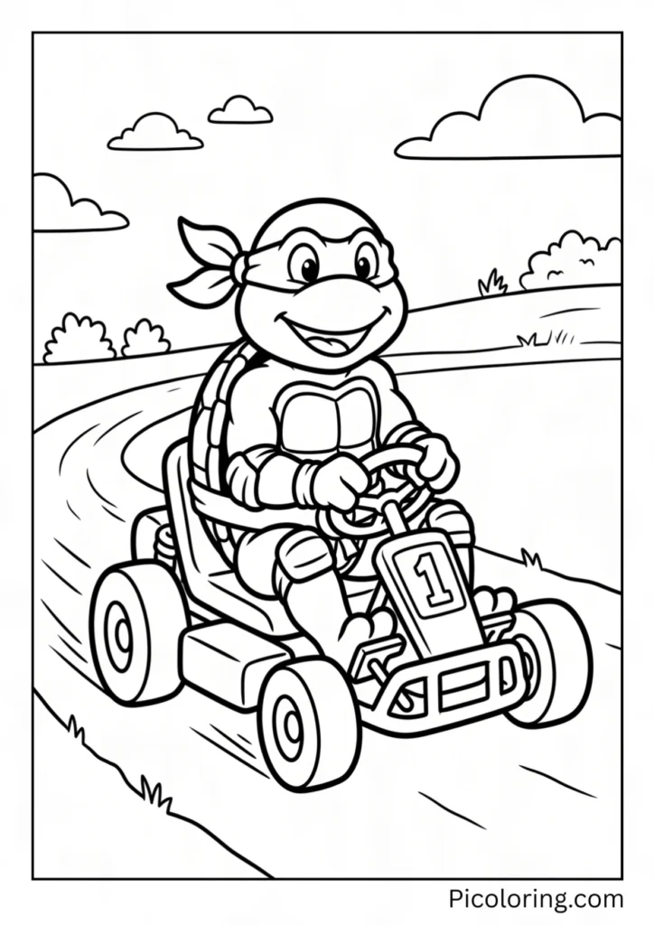 Leonardo racing inside a tiny go-kart