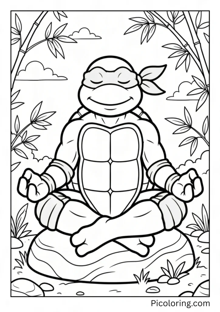 Leonardo sitting cross-legged and meditating quietly