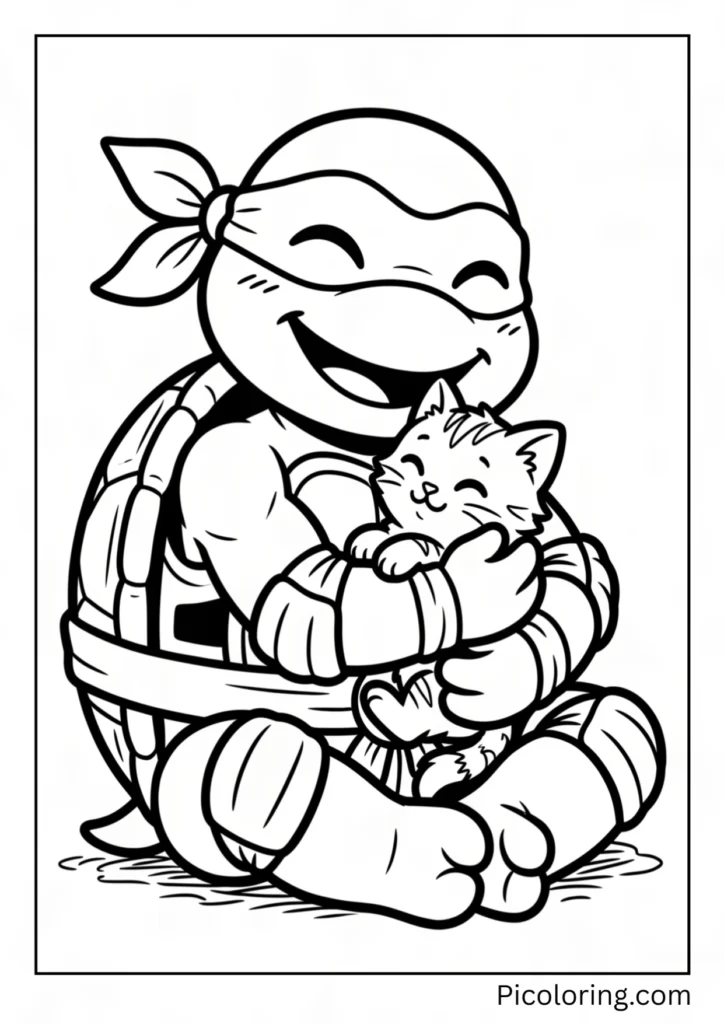 Michelangelo and its best friend a kitten sharing a big warm hug