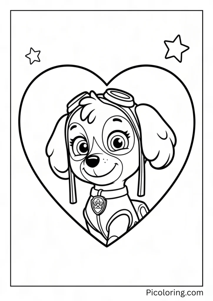 Skye portrait framed inside a big heart shape with two tiny stars