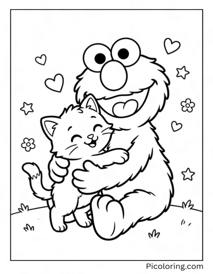 Elmo and its best friend a kitten sharing a big warm hug