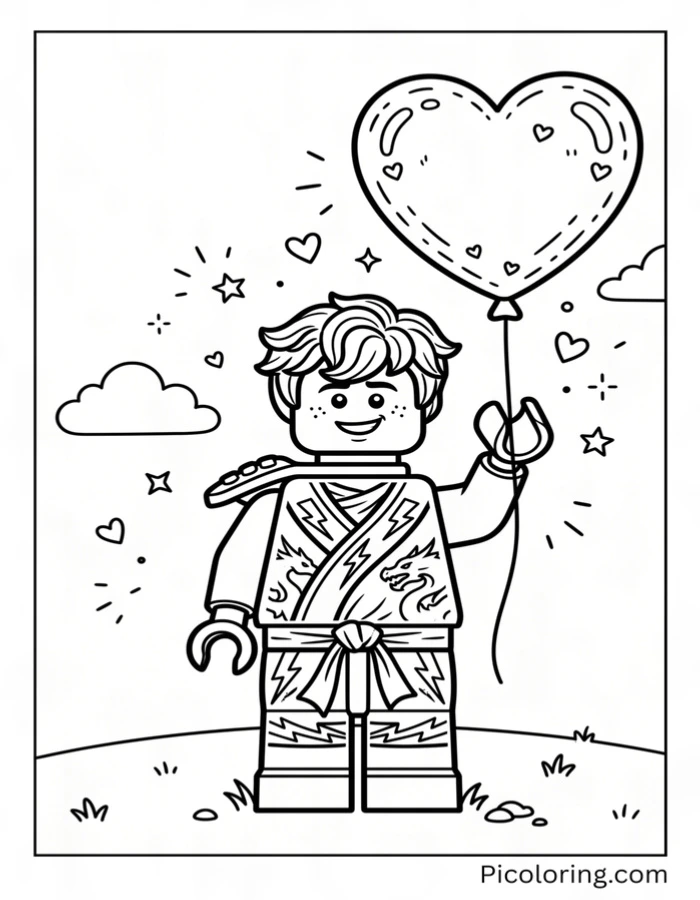 Jay holding a big heart balloon for Valentines Day