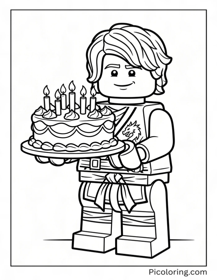 Lloyd Garmadon holding a birthday cake with candles