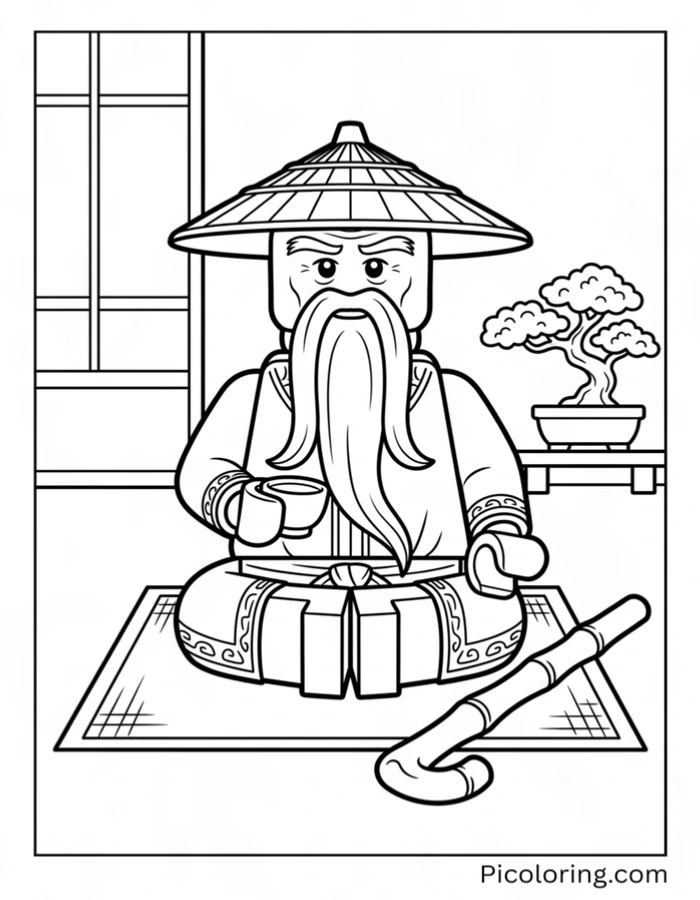 Master Wu sitting with his long beard and teacup