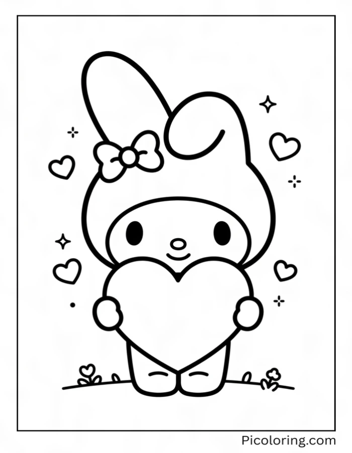 My Melody giving a big heart card on Valentines Day