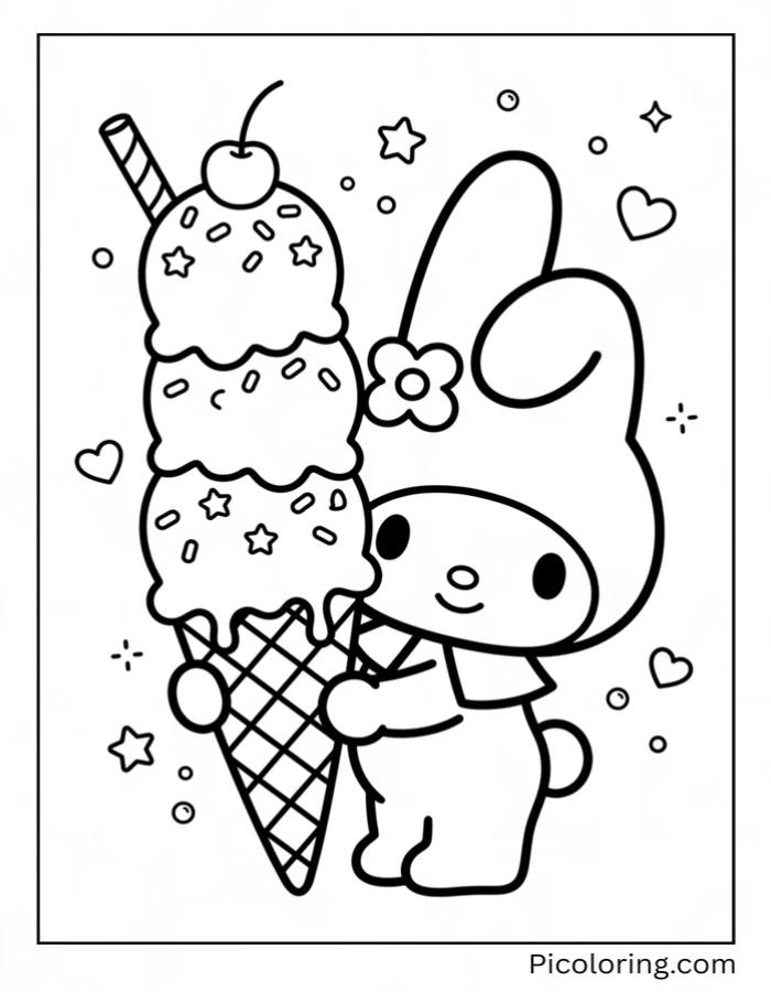 My Melody holding a giant ice cream cone